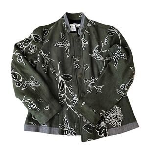 Coldwater Creek Women's Jacket Blazer Button Up Green Floral Print XSP